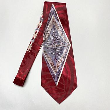 Vintage 1940s tie 40s Necktie Maroon and Lavender Abstract 