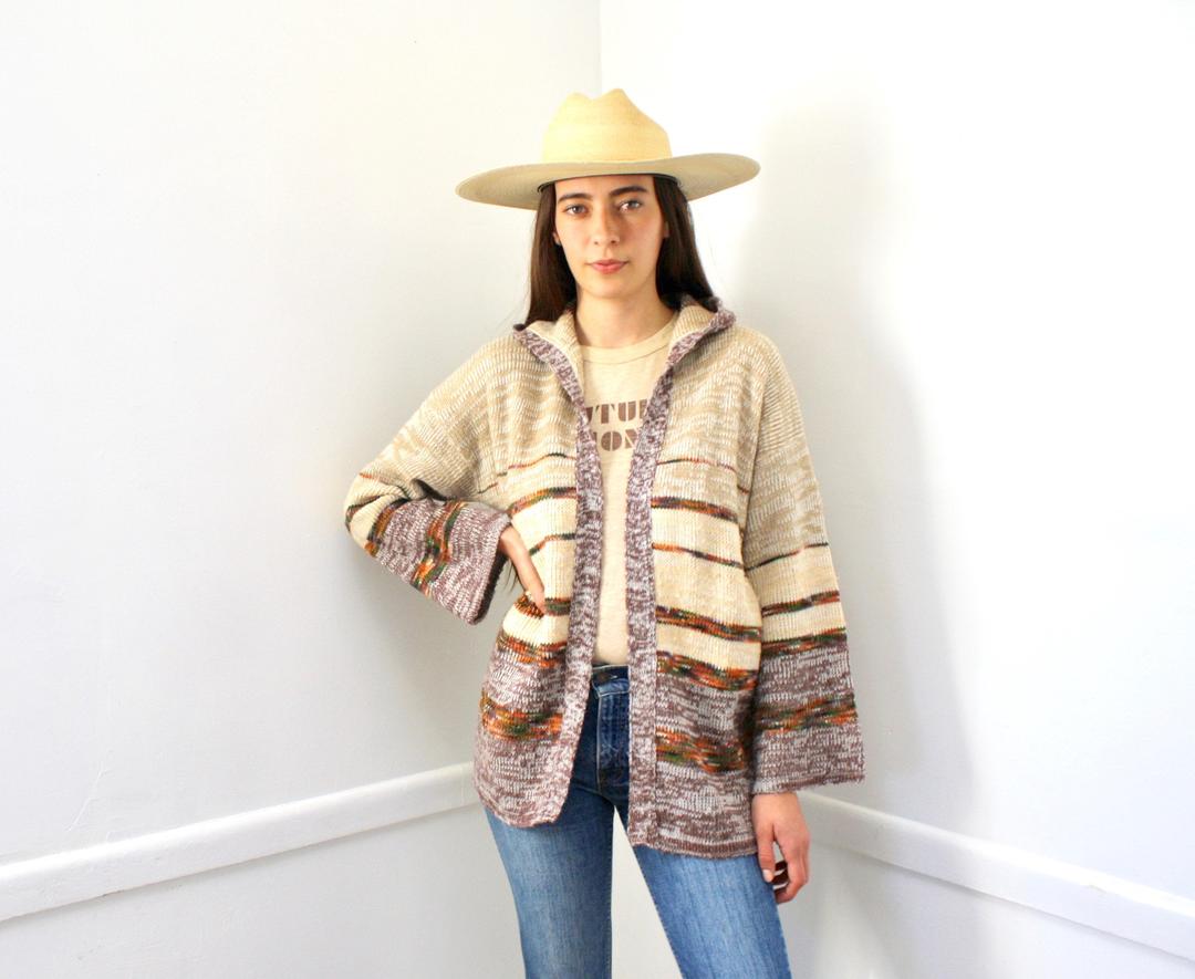 Earth Sign Hooded Cardigan Sweater // vintage 70s knit hippie dress ...