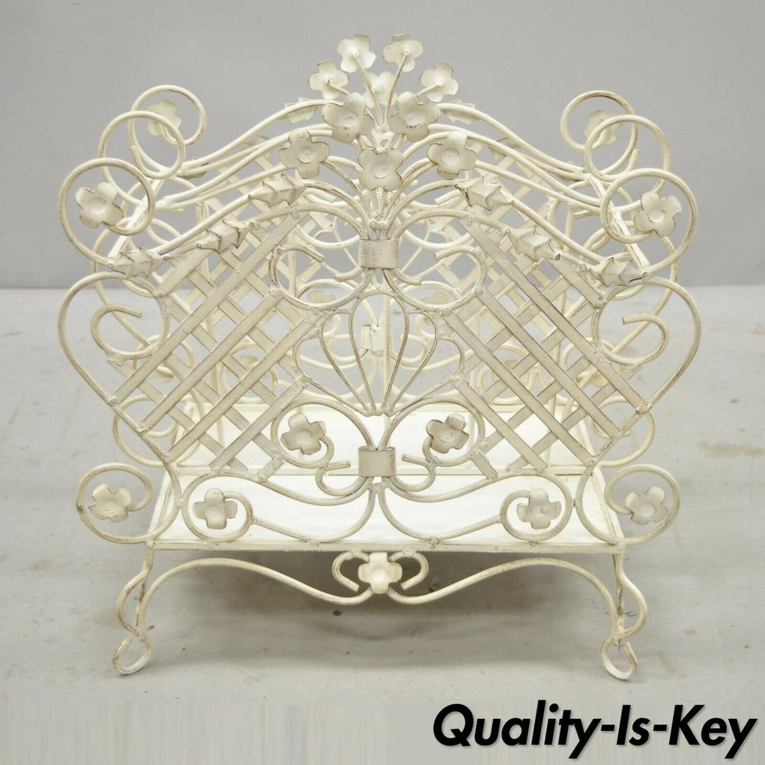 Wrought Iron French Country Style White Lattice and Flower Bouquet