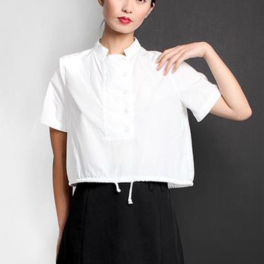 Cropped Button Panel Detail Grandad Collar Tencel Blouse in BLACK only