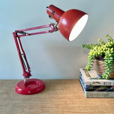 Vintage Desk Lamp - Red Articulating Desk Light - Adjustable Desk Lamp - Retro Drafting Desk Lamp - Industrial Lamp - Office Decor 