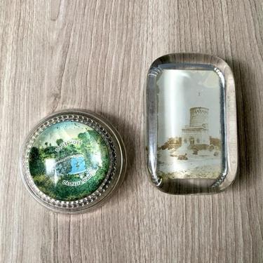 Garfield Memorial and Blue Hole paperweights - vintage Ohio souvenirs 