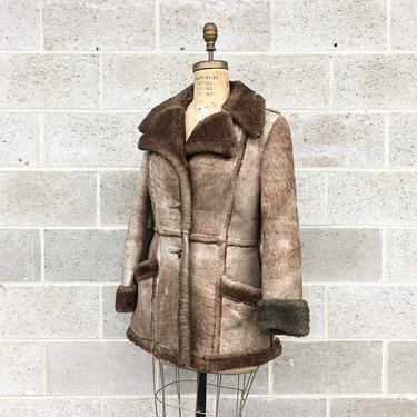 Vintage Coat Retro 1970s Wilsons + House of Suede + Size 11-12 + Penny Lane + Almost Famous + Leather + Sherpa + Brown + Womens Apparel 