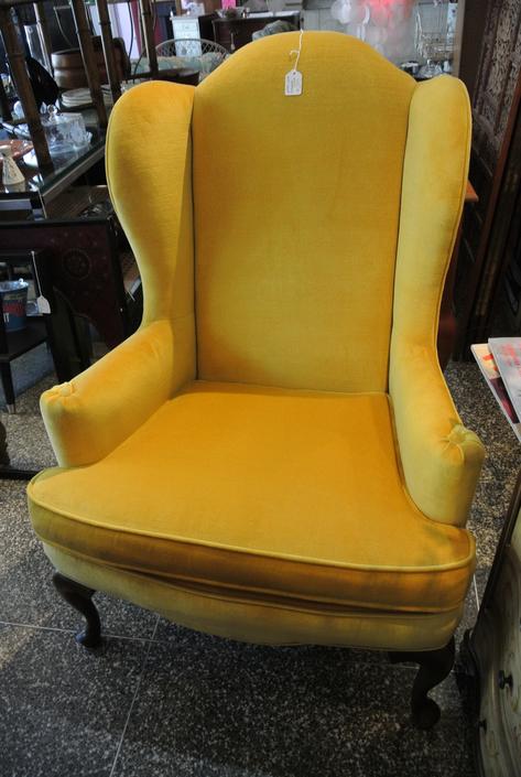 Pair of vintage yellow velvet wingback chair | Miss Pixies | Adams ...