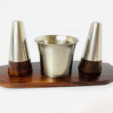 1960s Danish Lundtofte 3-piece condiment set with Rosewood Tray 