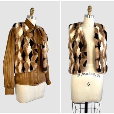 HARLEQUIN ROMANCE Vintage 60s Mink Vest | 1960s RM Taylor Furs, Diamond Pattern Patchwork Fur Top | 70s 1970s Glam Hippie Boho | Size Small 
