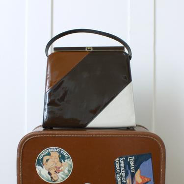 vintage early 1960s handbag • brown color block vinyl purse • 'a Risque handbag' 