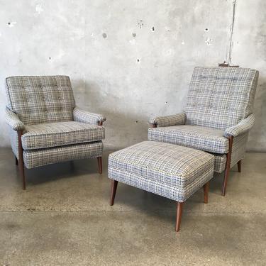 Mid Century Modern " His and Hers" Chairs & Ottoman