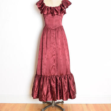 vintage 80s prom dress burgundy satin ruffle southern | Hunca Munca Vintage  - Chicago, IL | ATTIC