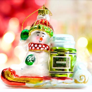 VINTAGE: 4" Large Mercury Glass Snowman Ornament - Yankee Mistletoe - Blown Figural Glass Ornament - Christmas - SKU 30-401-00033612 
