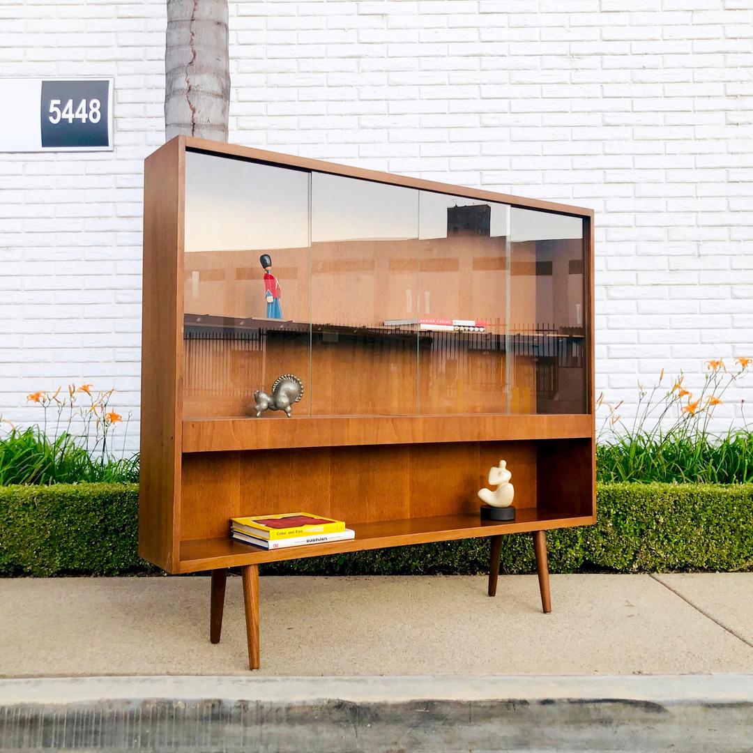 MidCentury Modern Bookcase with Glass Doors by Drexel Vintage Supply
