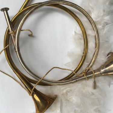 Vintage French Horn Your Choice, Decorative, Silver Tone Or Brass Tone, Christmas Decor, Mantel Fireplace, Hunting Lodge 