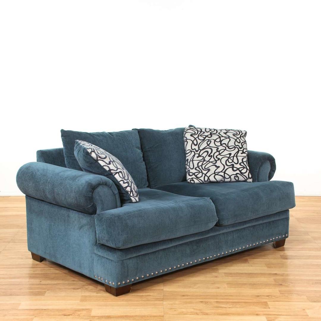 Contemporary Teal Loveseat W/ Nailhead Trim Loveseat (Los Angeles