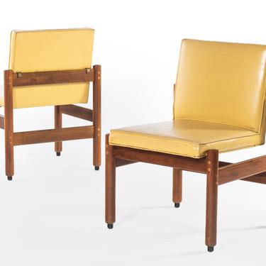 Set of Two (2) Minimalist Thonet Walnut Chairs in the Original Yellow Upholstery, USA 