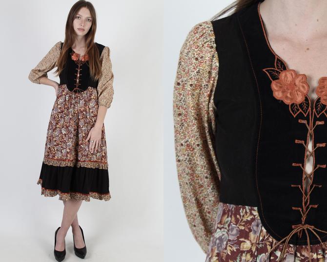 Vintage 70s Young Edwardian Calico outlets Dress