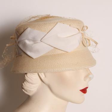 1950s 1960s Cream Off White Triangle Detail Formal Bucket Hat 