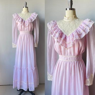 1970s Maxi Dress Illusion Candi Jones Boho Gown M 