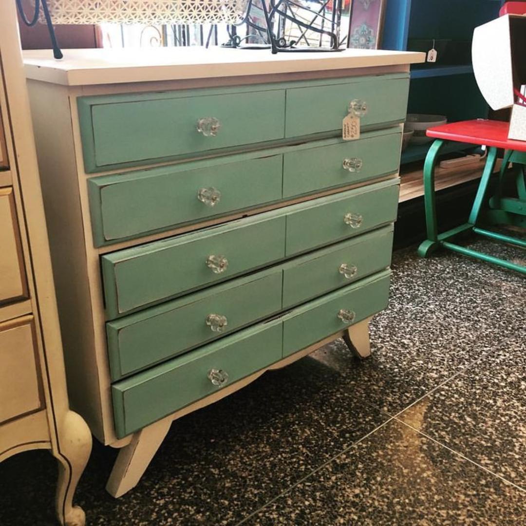 Blue And White Five Drawer Mini Dresser Cabinet Distressed With