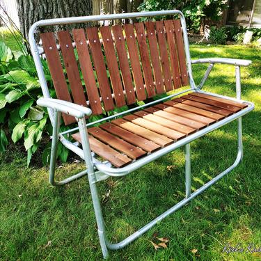 Vintage Wood and Aluminum Folding Garden/Lawn Lounge Chair Bench 