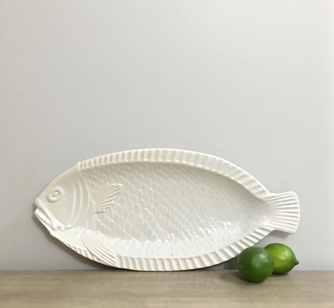 Large Pottery Fish Platter Seafood Serving Tray Coastal Beach House