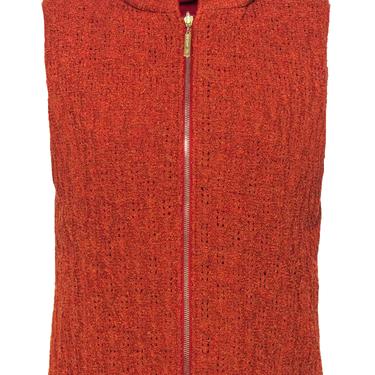 St. John - Orange Knit & Red Hooded Insulated Vest Sz M