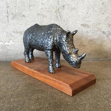 Mid Century Rhino Sculpture Signed A. Myers 1970