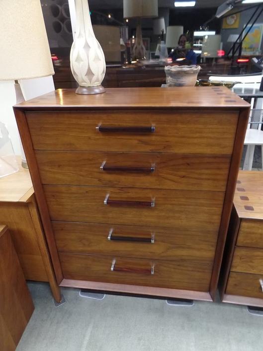 Mid Century Modern Walnut And Rose Wood Highboy Dresser From The