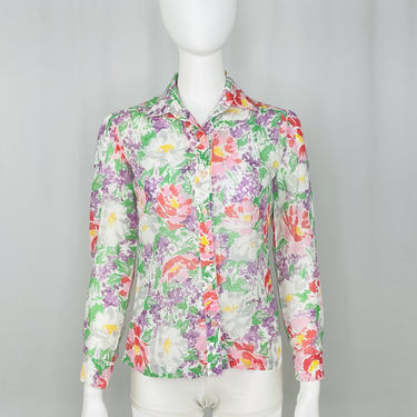 Vintage 1970s Royal Stuart Pastel Floral Long Sleeve Blouse 