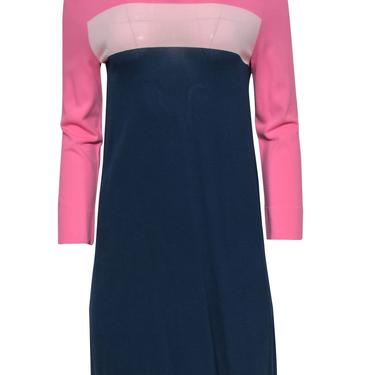 Diane von Furstenberg - Navy &amp; Pink Knit Long Sleeve Dress Sz M