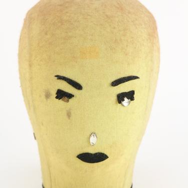 Yellow Felt Covered Foam Vintage Mannequin Head Hat Display 