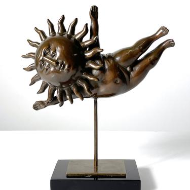 Signed Sergio Bustamante Surrealist Bronze Sculpture Flying Little Sun 1996 