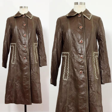 Womens Brown Leather Coat / 70s Leather Jacket / Donnie Brasco / 70s Leather Trench Coat / Leather Coat Small 