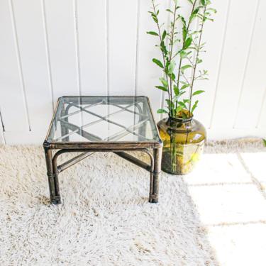 Beautiful Sunrise Bamboo Side Table with Thick Glass Top 