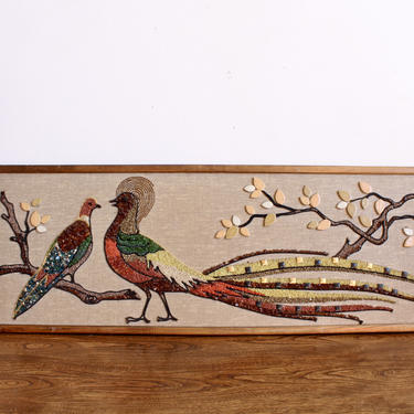 MCM, Mod Retro Mosaic Bird Wall Hangings made of Rocks, Stones and Beads, Tropical 60s MidCentury Mid Century Art, Wall Hanging, Peacock 