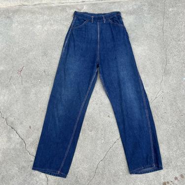 Vintage 1940s 1950s Denim Pants Side Zip Painted Flowers Butt  Sportswear Jeans