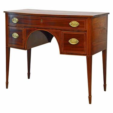 19th Century George III Bowfront Mahogany and Satinwood Inlay Writing Desk