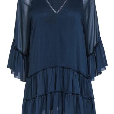 Alice & Olivia - Navy Sheer Ruffled Mini Shift Dress Sz S