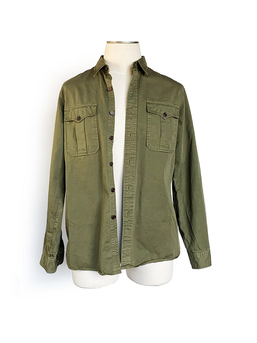 DOUBLE RL RRL HERRINGBONE TWILL ARMY GREEN MILITARY SHIRT The Tough Boot Co. Atlanta GA