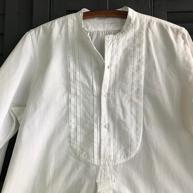 French Mens Dress Shirt, Fine Quality White Cotton, Embroidery Detail, Edwardian Period Clothing 