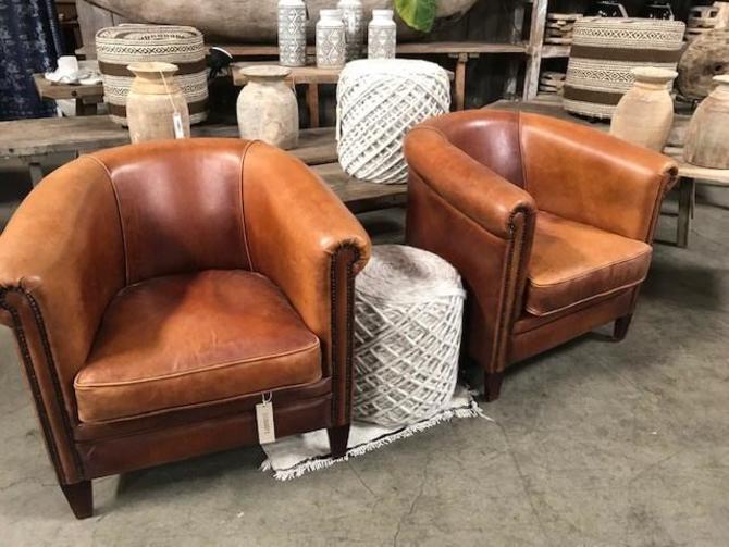 Vintage Leather Round Back Club Chairs Pair From Big