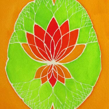 Sunshine Orange Lotus Brain  -  original watercolor painting - neuroscience art 