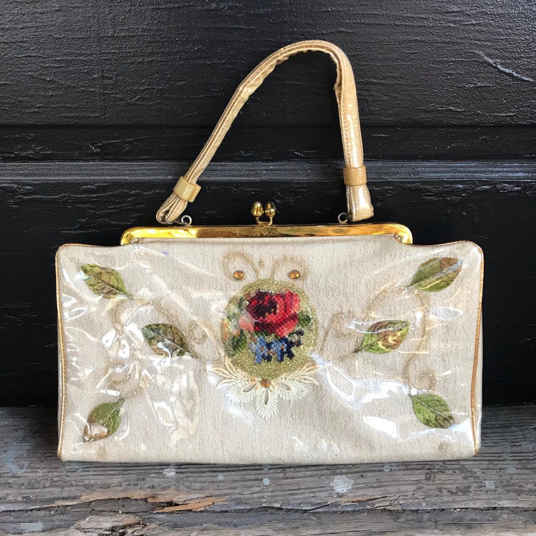 1960's Vinyl Covered Needlepoint Purse Bloomers and Frocks Austin, TX
