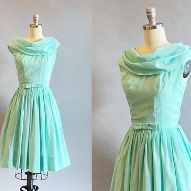 1960s Party Dress / Mint Green Dress / Fit And Flare Dress / Size Extra Small XS 