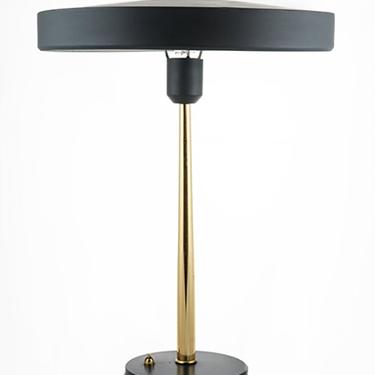 Mid-Century Desk Lamp by, Louis Kalff with tapered brass stem