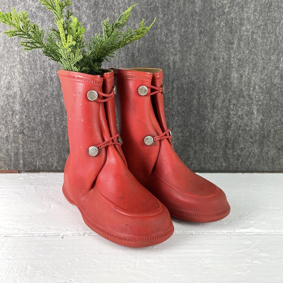 Child s red rubber boots vintage 1960s galoshes NextStage Vintage Westborough MA