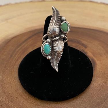 THE SAME FEATHER Vintage 70s Navajo Style Ring | 70s Silver Feathers and Turquoise | Native American Jewelry, Southwest | Size 5 1/4 