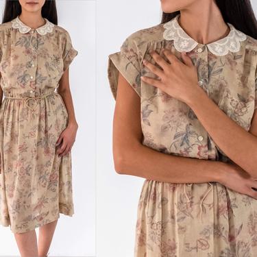 Vintage 40s Floral Botanical Print Sheer Prairie Dress | Handmade, Hippie, Bohemian, Western | 1940s Handmade Boho Dress 