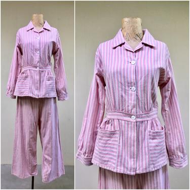Vintage 1940s Pajama Set, 40s Striped Cotton Flannel PJs, Post | Ranch ...