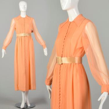 XS 1970s Teal Traina Maxi Dress Orange Sherbet Modest Long Sleeve Evening Dress 
