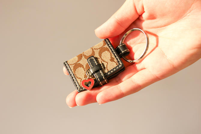 COACH Leather Leopard Print Mirror Heart Keychain Bag Charm NWT on eBid  United States